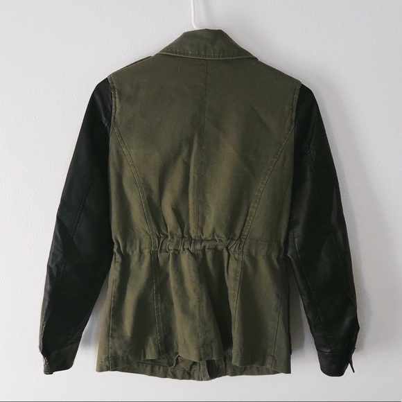 F21 Olive & Leather Utility Jacket - Picture 2 of 4